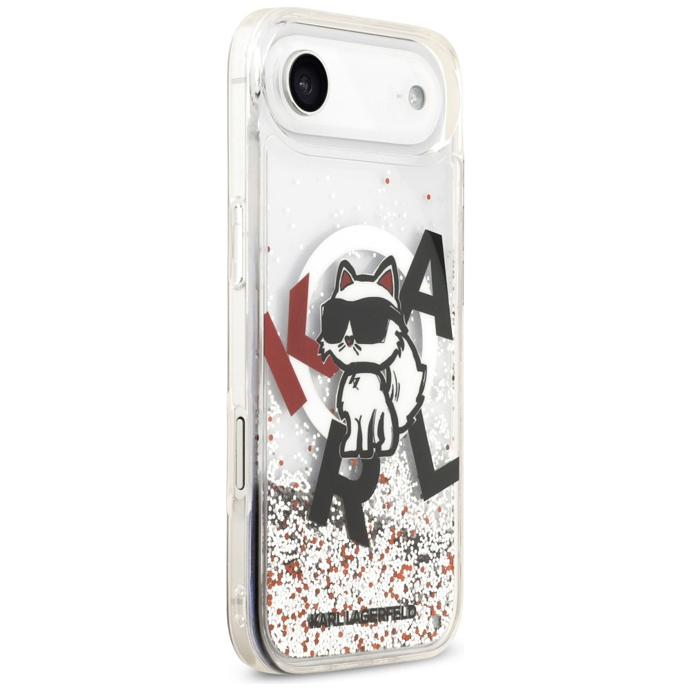 Pouzdro MagSafe pro Apple iPhone 17 Air, Karl Lagerfeld, Liquid Glitter Choupette Logo, Transparentní