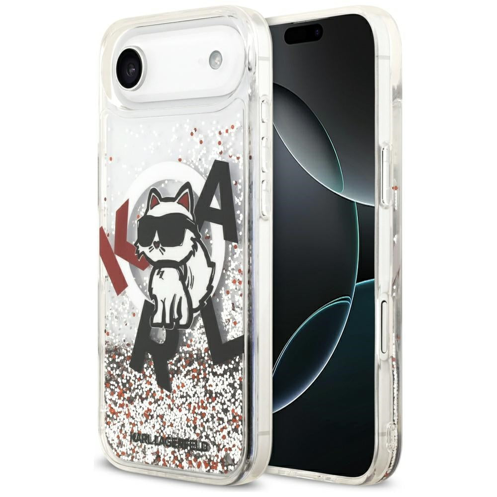 Pouzdro MagSafe pro Apple iPhone 17 Air, Karl Lagerfeld, Liquid Glitter Choupette Logo, Transparentní