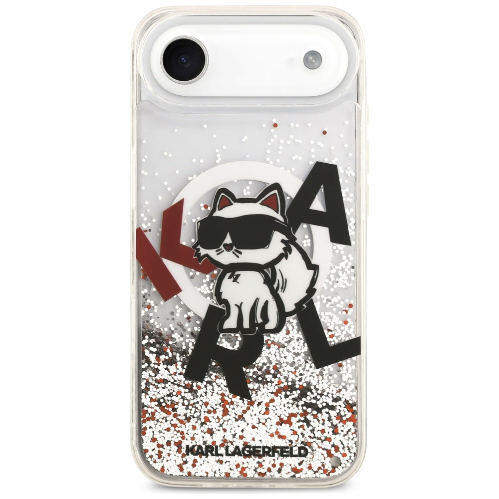 Pouzdro MagSafe pro Apple iPhone 17 Air, Karl Lagerfeld, Liquid Glitter Choupette Logo, Transparentní