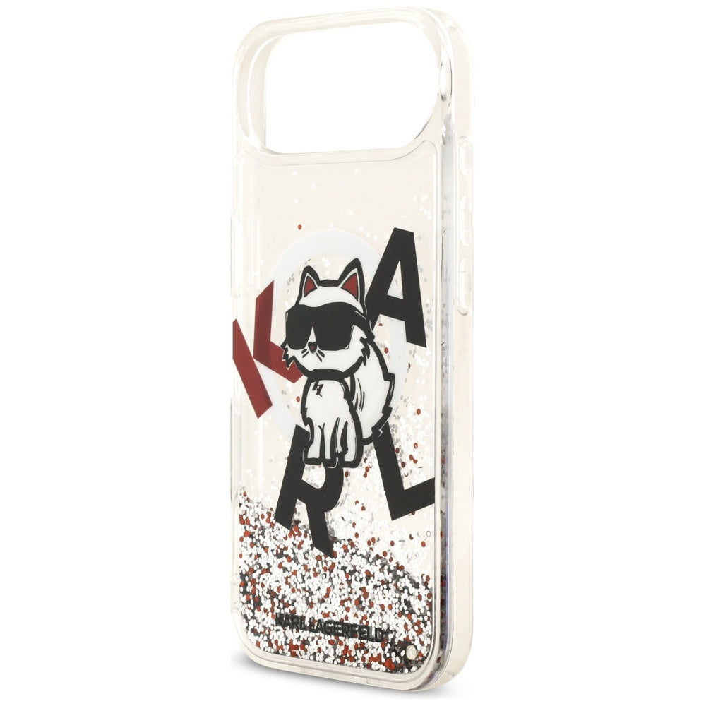 Pouzdro MagSafe pro Apple iPhone 17 Air, Karl Lagerfeld, Liquid Glitter Choupette Logo, Transparentní