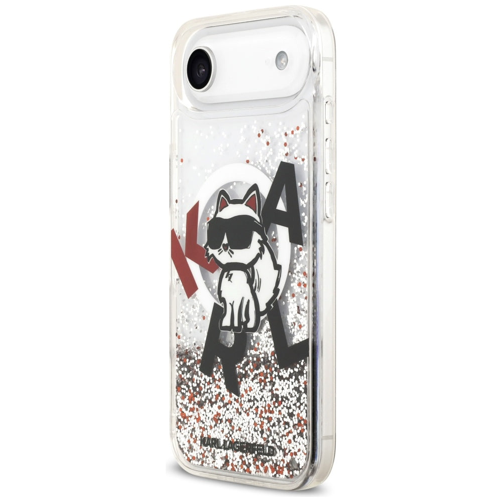 Pouzdro MagSafe pro Apple iPhone 17 Air, Karl Lagerfeld, Liquid Glitter Choupette Logo, Transparentní