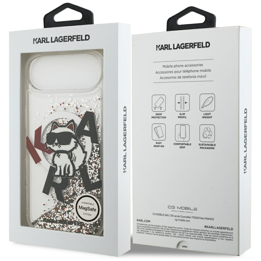 Pouzdro MagSafe pro Apple iPhone 17 Air, Karl Lagerfeld, Liquid Glitter Choupette Logo, Transparentní