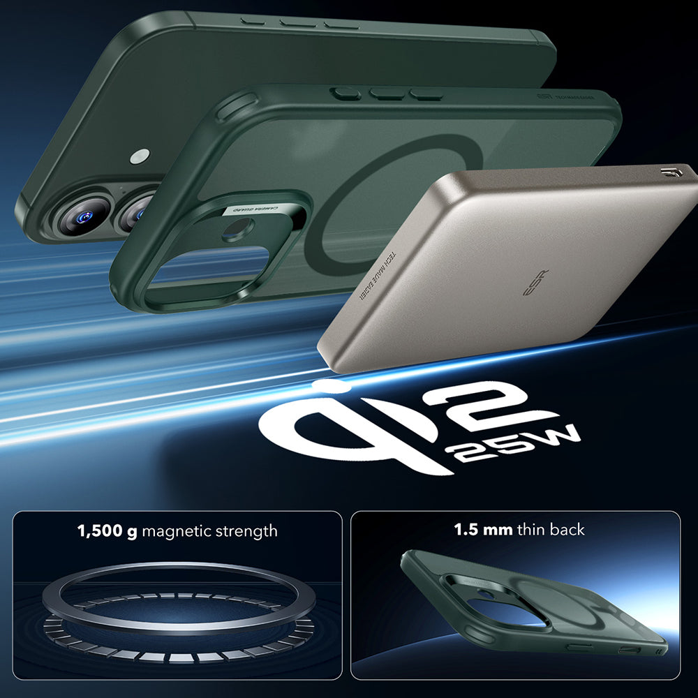 Pouzdro MagSafe pro Apple iPhone 17, ESR, Classic Hybrid, Saténově zelené