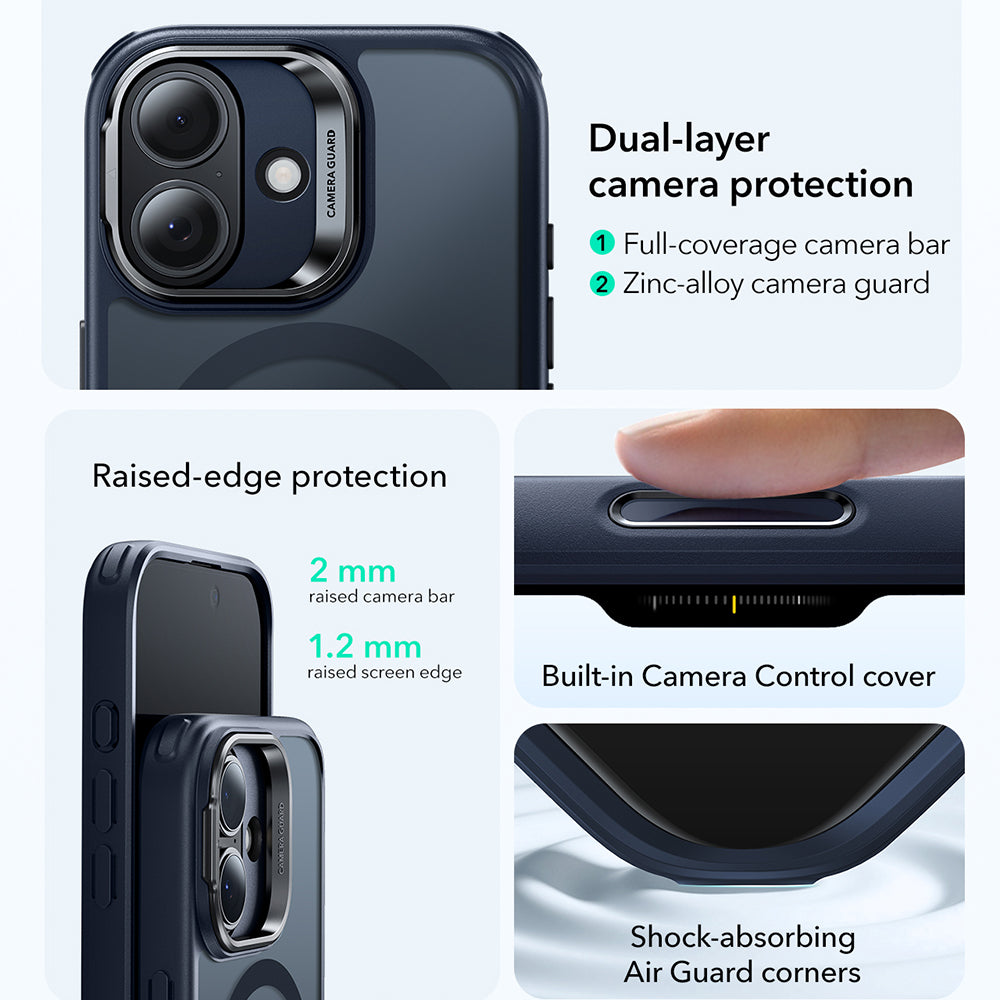 Pouzdro MagSafe pro Apple iPhone 17, ESR, Classic Hybrid Kickstand, Saténově modrá