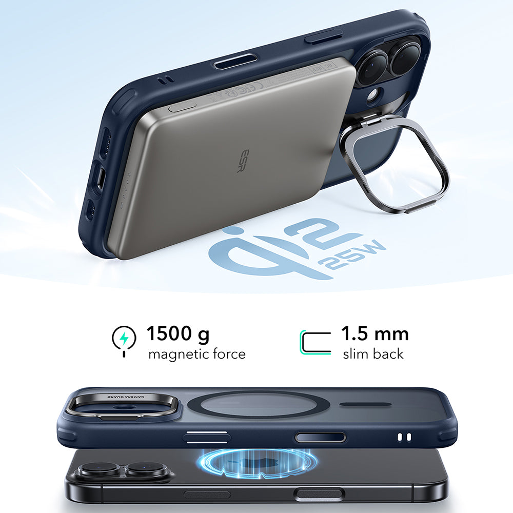 Pouzdro MagSafe pro Apple iPhone 17, ESR, Classic Hybrid Kickstand, Saténově modrá