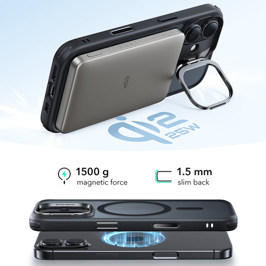 Pouzdro MagSafe pro Apple iPhone 17, ESR, Classic Hybrid Kickstand, Saténově černé