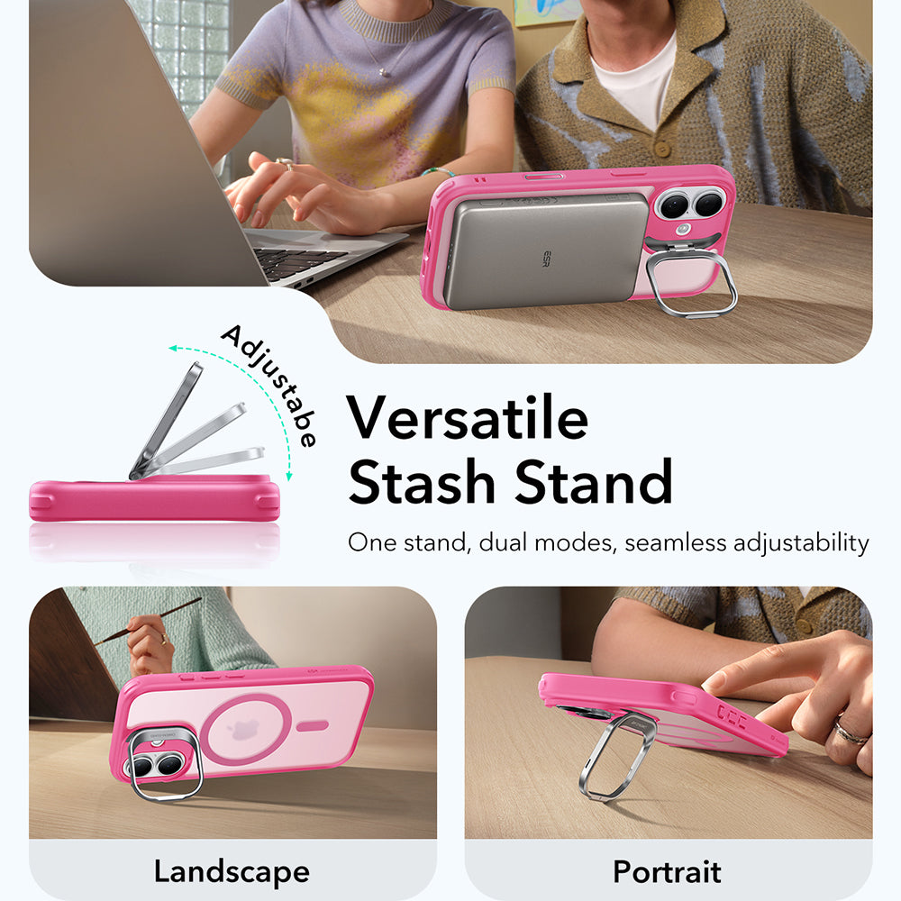 Pouzdro MagSafe pro Apple iPhone 17, ESR, Classic Hybrid Kickstand, Saténově růžové