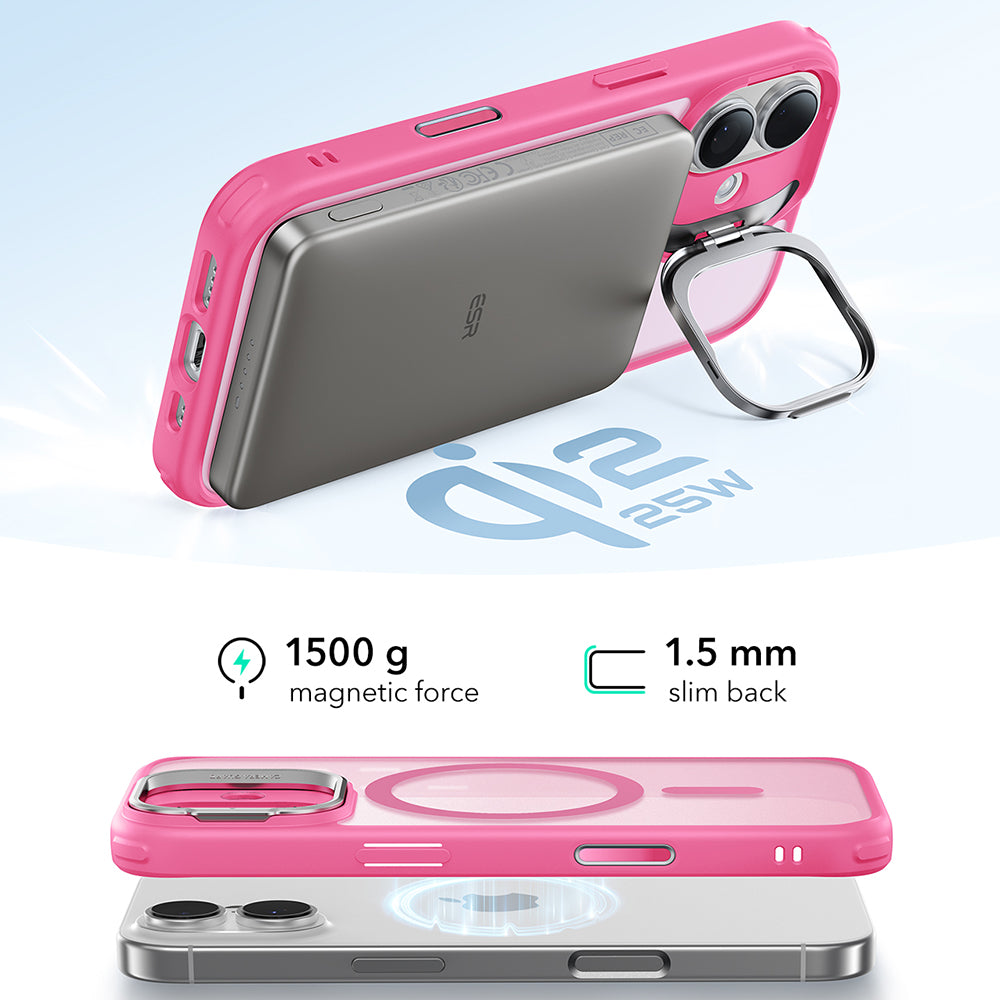Pouzdro MagSafe pro Apple iPhone 17, ESR, Classic Hybrid Kickstand, Saténově růžové