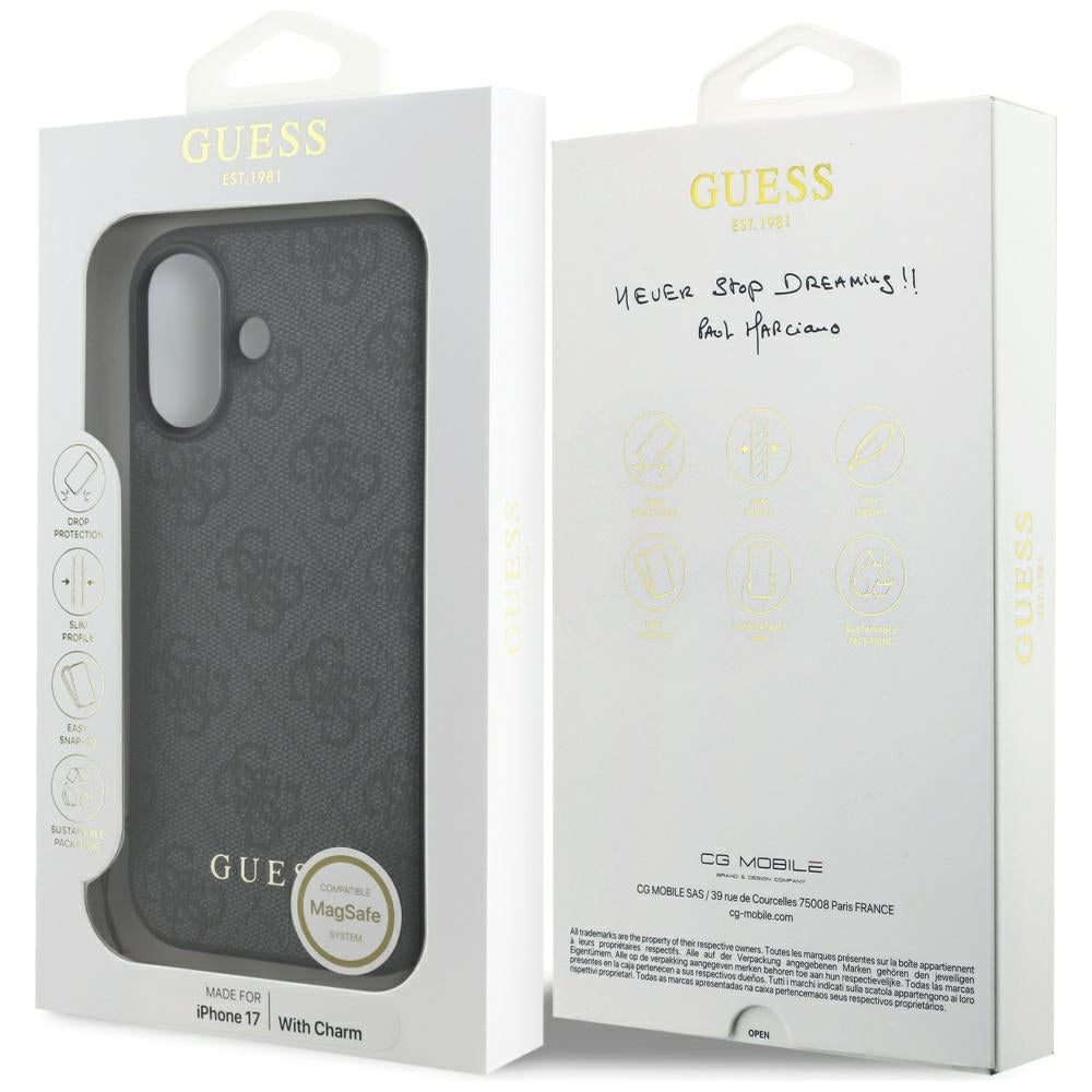 Pouzdro MagSafe pro Apple iPhone 17, Guess, 4G Charm Cradle, Černá