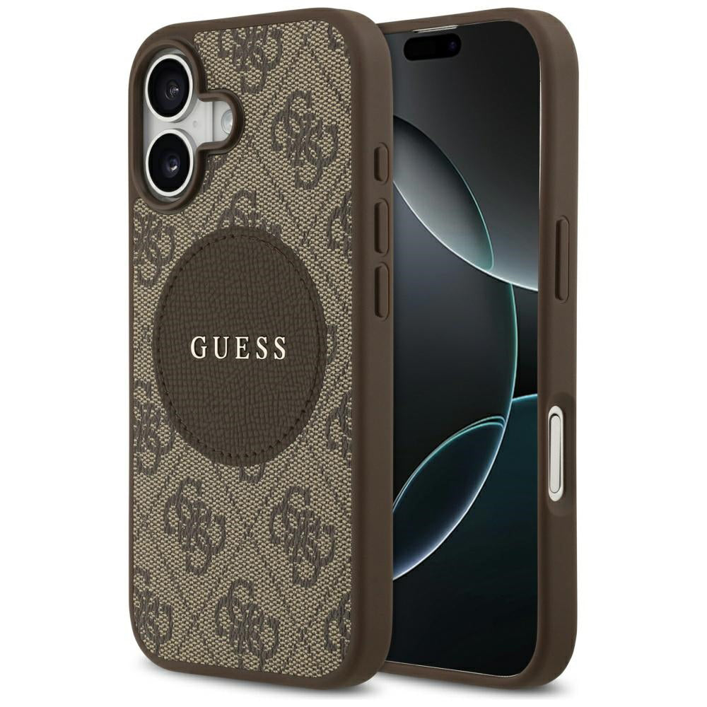 Pouzdro MagSafe pro Apple iPhone 17, Guess, 4G Circle Classic Logo, Hnědá