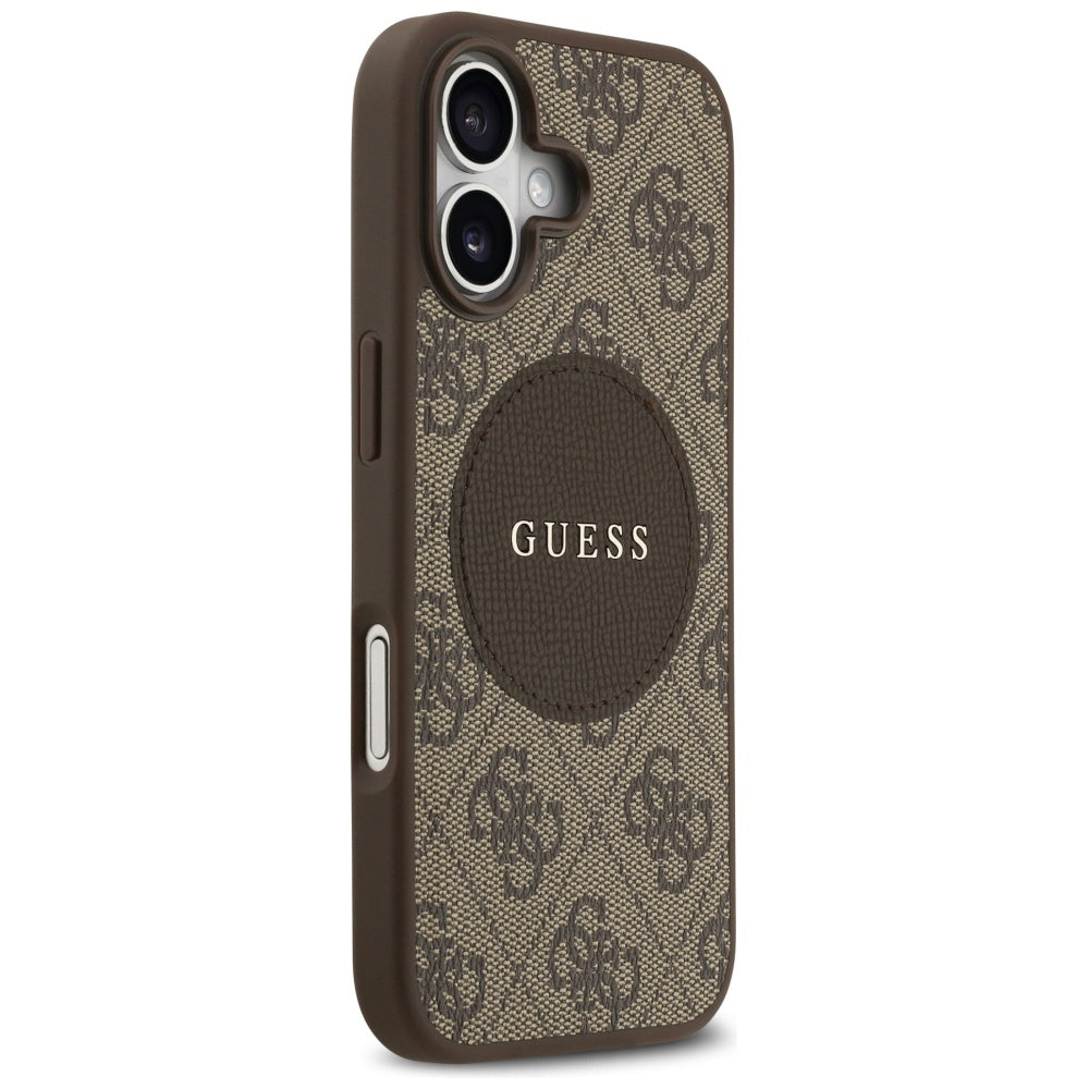 Pouzdro MagSafe pro Apple iPhone 17, Guess, 4G Circle Classic Logo, Hnědá