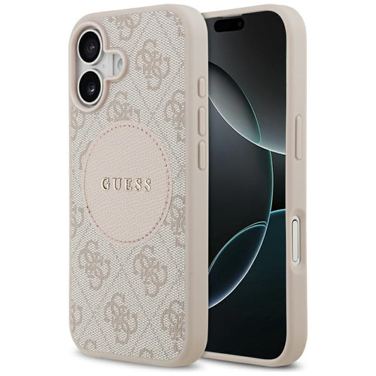 Pouzdro MagSafe pro Apple iPhone 17, Guess, 4G Circle Classic Logo, Růžové