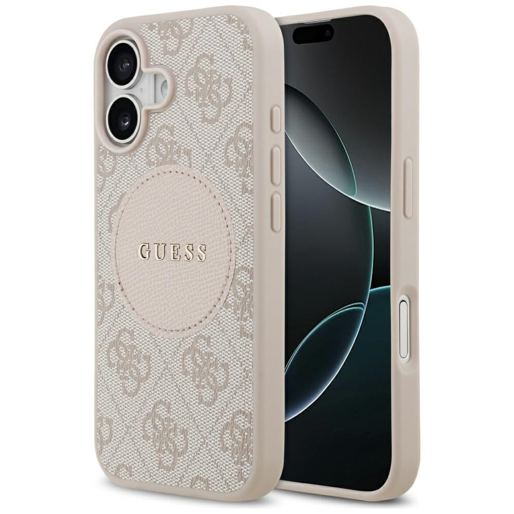 Pouzdro MagSafe pro Apple iPhone 17, Guess, 4G Circle Classic Logo, Růžové