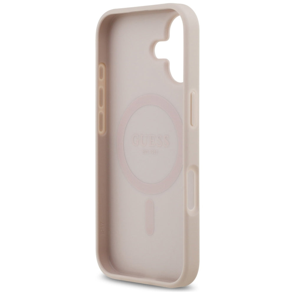 Pouzdro MagSafe pro Apple iPhone 17, Guess, 4G Circle Classic Logo, Růžové