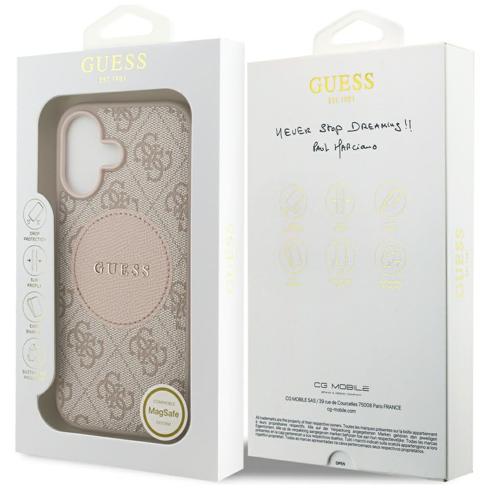 Pouzdro MagSafe pro Apple iPhone 17, Guess, 4G Circle Classic Logo, Růžové