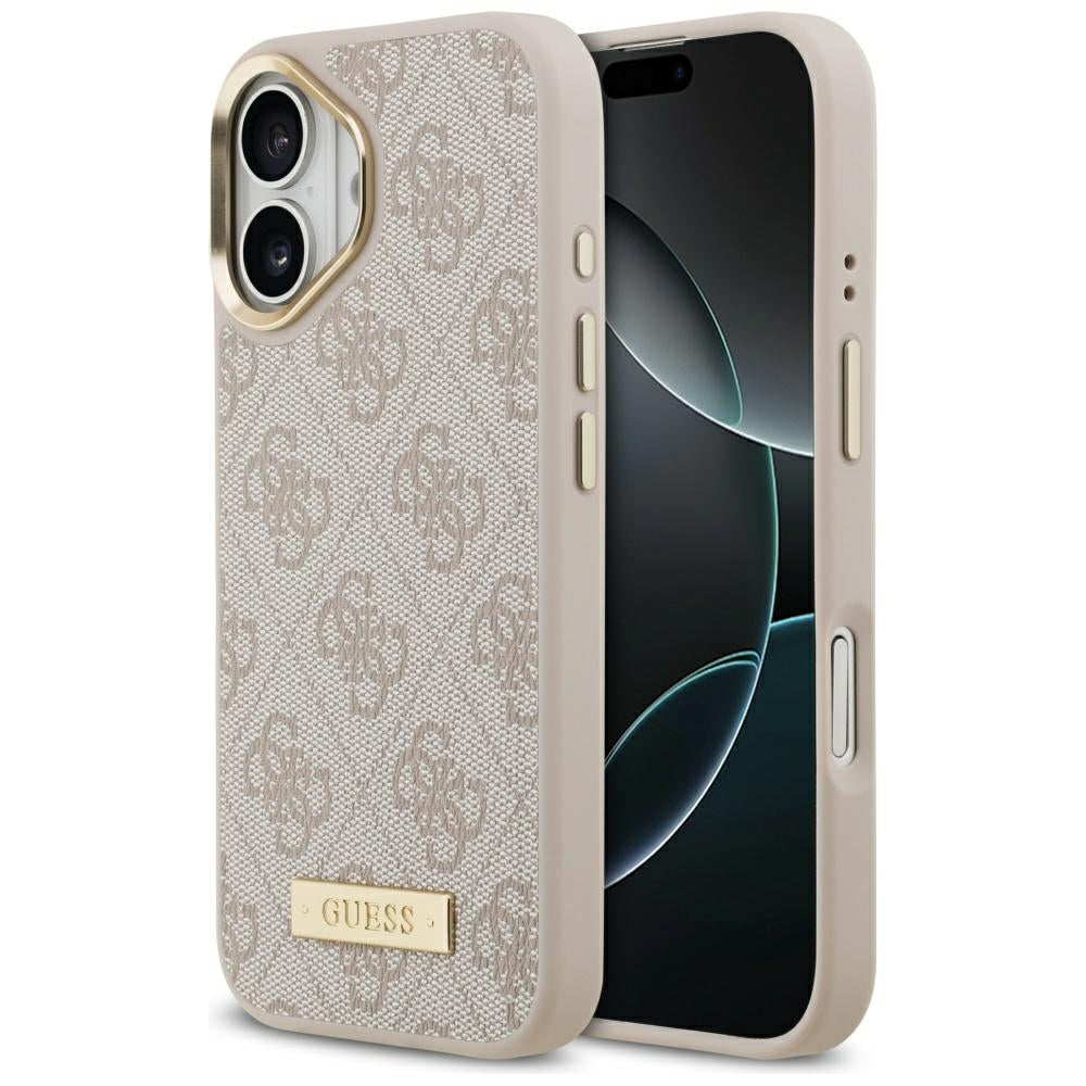 Pouzdro MagSafe pro Apple iPhone 17, Guess, 4G Logo Plate, Růžové