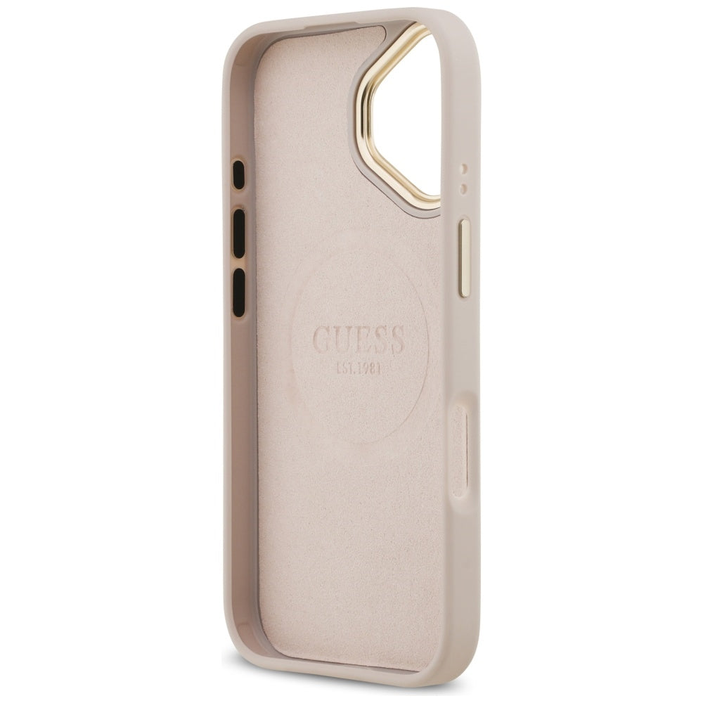Pouzdro MagSafe pro Apple iPhone 17, Guess, 4G Logo Plate, Růžové