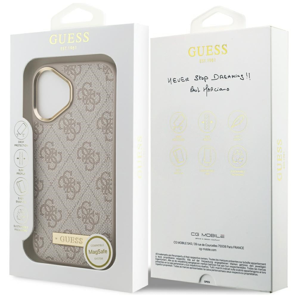 Pouzdro MagSafe pro Apple iPhone 17, Guess, 4G Logo Plate, Růžové