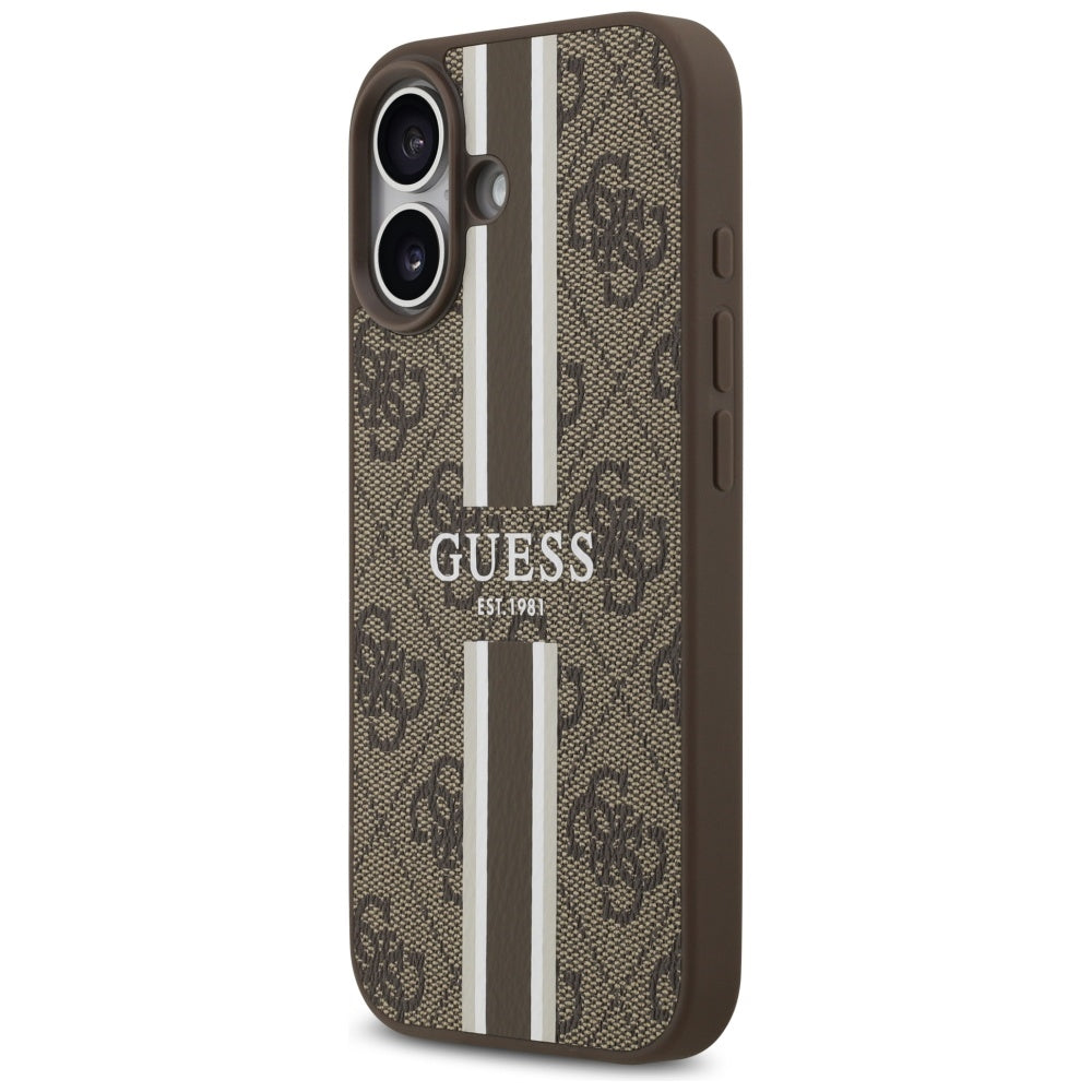 Pouzdro MagSafe pro Apple iPhone 17, Guess, 4G Printed Stripes, Hnědá
