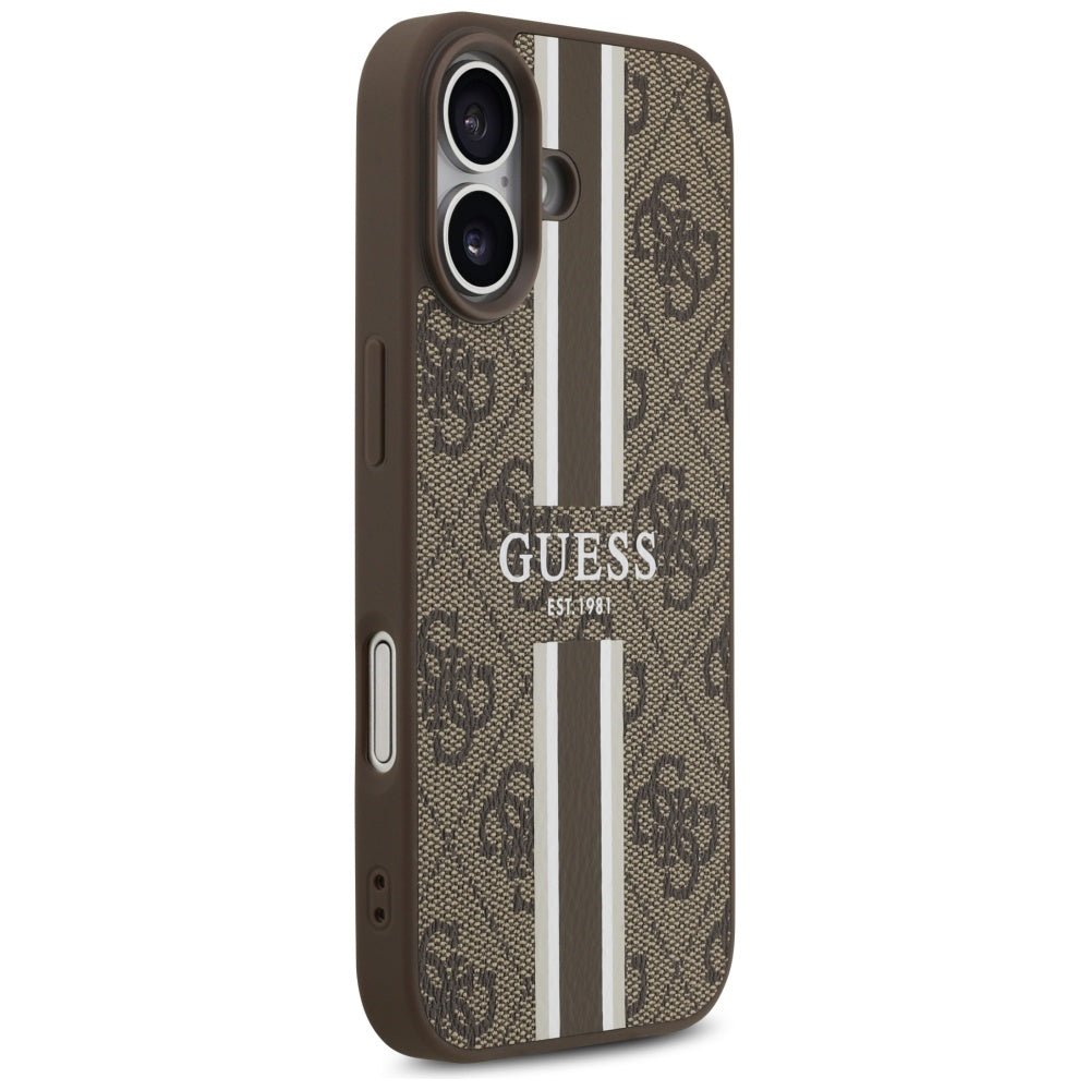 Pouzdro MagSafe pro Apple iPhone 17, Guess, 4G Printed Stripes, Hnědá