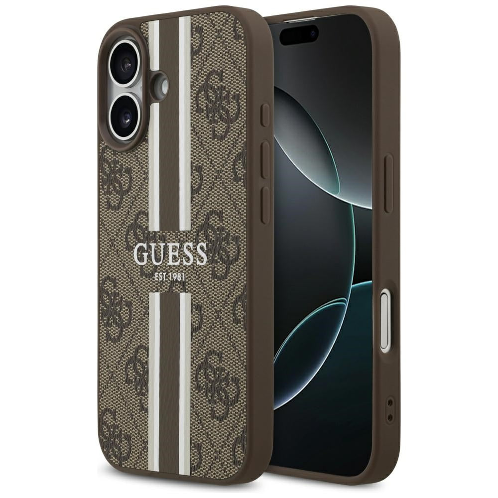 Pouzdro MagSafe pro Apple iPhone 17, Guess, 4G Printed Stripes, Hnědá