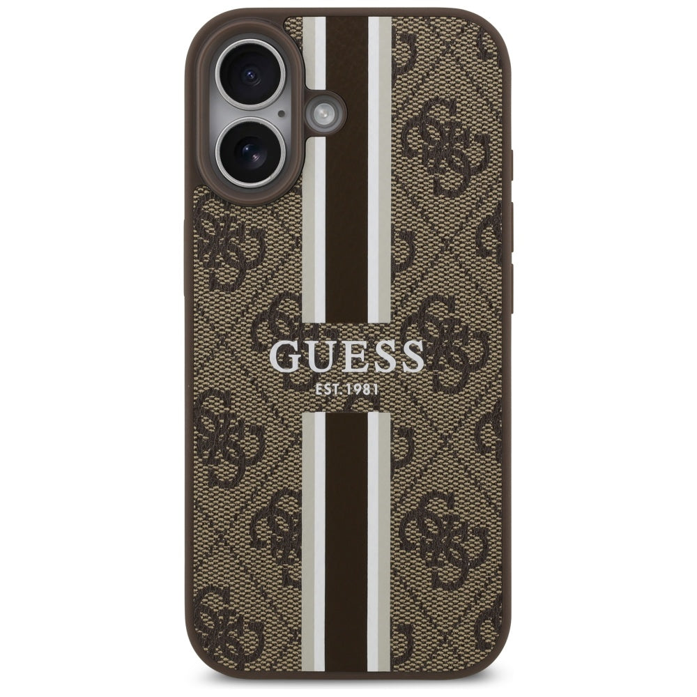 Pouzdro MagSafe pro Apple iPhone 17, Guess, 4G Printed Stripes, Hnědá