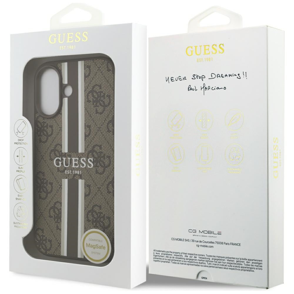 Pouzdro MagSafe pro Apple iPhone 17, Guess, 4G Printed Stripes, Hnědá