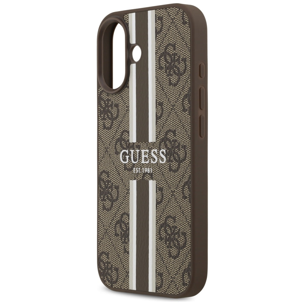 Pouzdro MagSafe pro Apple iPhone 17, Guess, 4G Printed Stripes, Hnědá