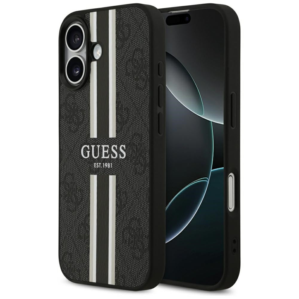Pouzdro MagSafe pro Apple iPhone 17, Guess, 4G Printed Stripes, Černá