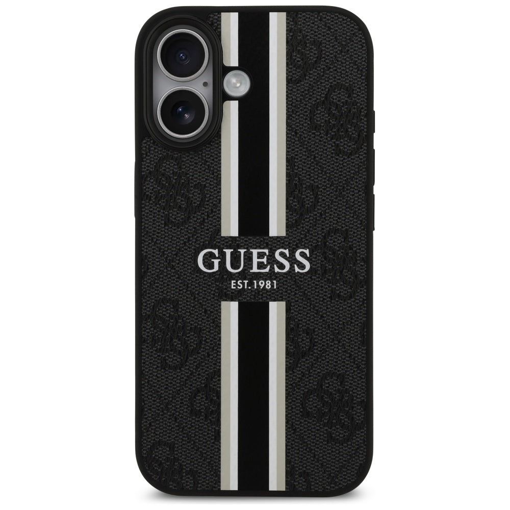 Pouzdro MagSafe pro Apple iPhone 17, Guess, 4G Printed Stripes, Černá