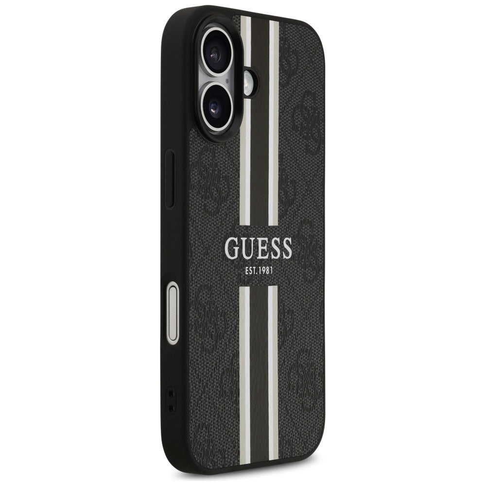 Pouzdro MagSafe pro Apple iPhone 17, Guess, 4G Printed Stripes, Černá