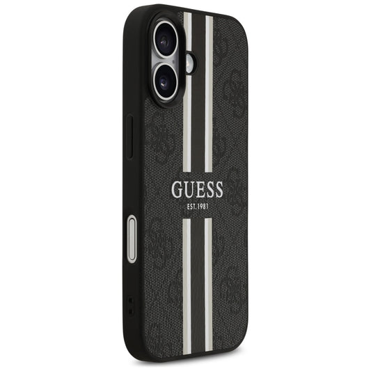 Pouzdro MagSafe pro Apple iPhone 17, Guess, 4G Printed Stripes, Černá