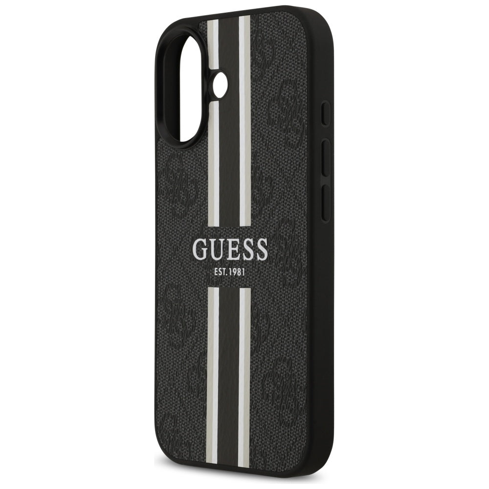 Pouzdro MagSafe pro Apple iPhone 17, Guess, 4G Printed Stripes, Černá