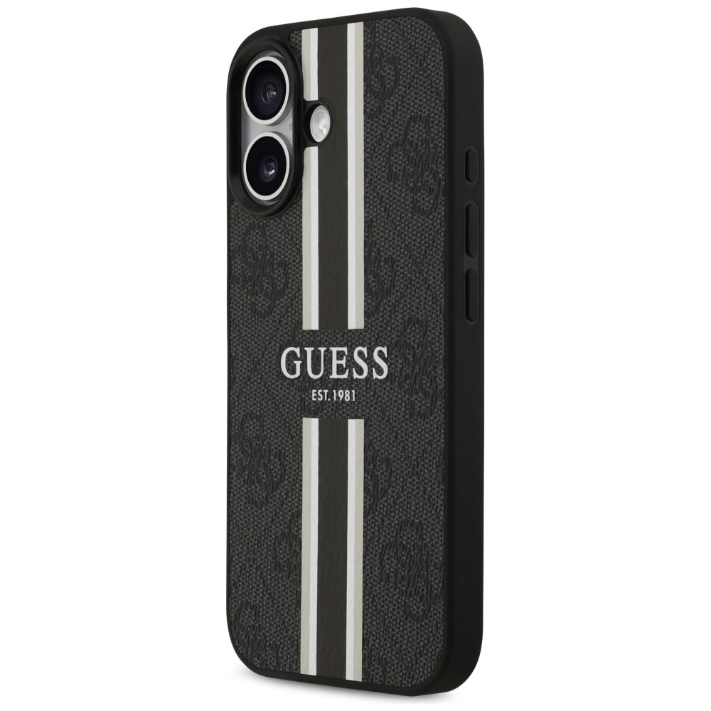 Pouzdro MagSafe pro Apple iPhone 17, Guess, 4G Printed Stripes, Černá