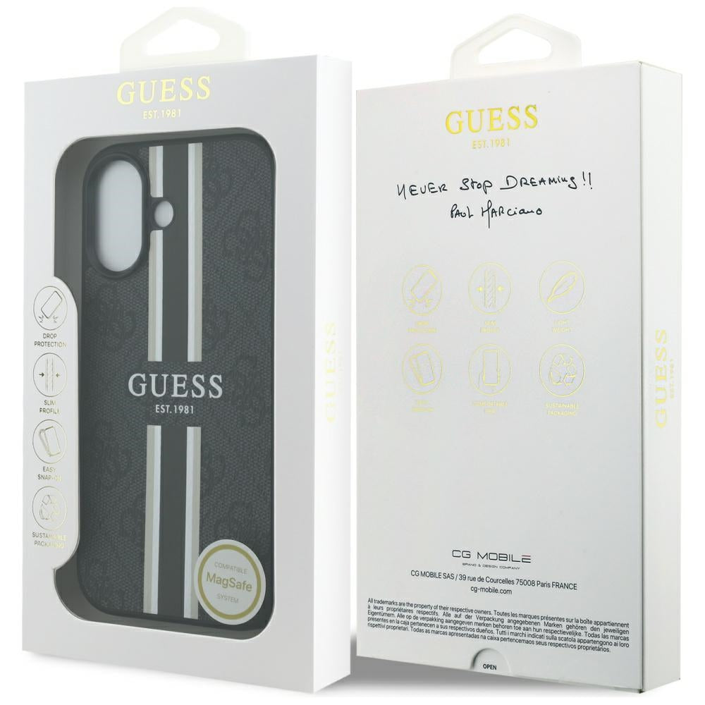 Pouzdro MagSafe pro Apple iPhone 17, Guess, 4G Printed Stripes, Černá
