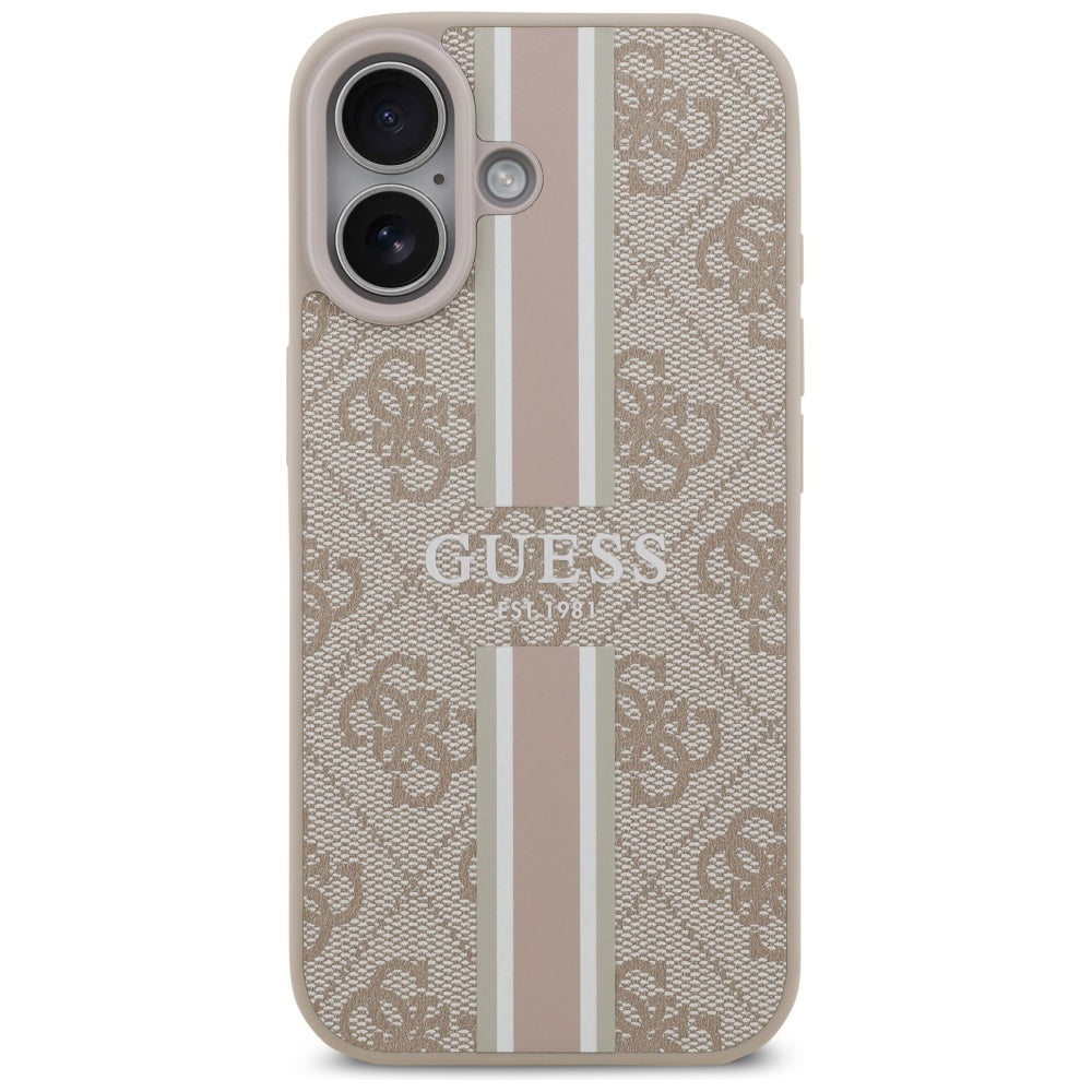 Pouzdro MagSafe pro Apple iPhone 17, Guess, 4G Printed Stripes, Růžové