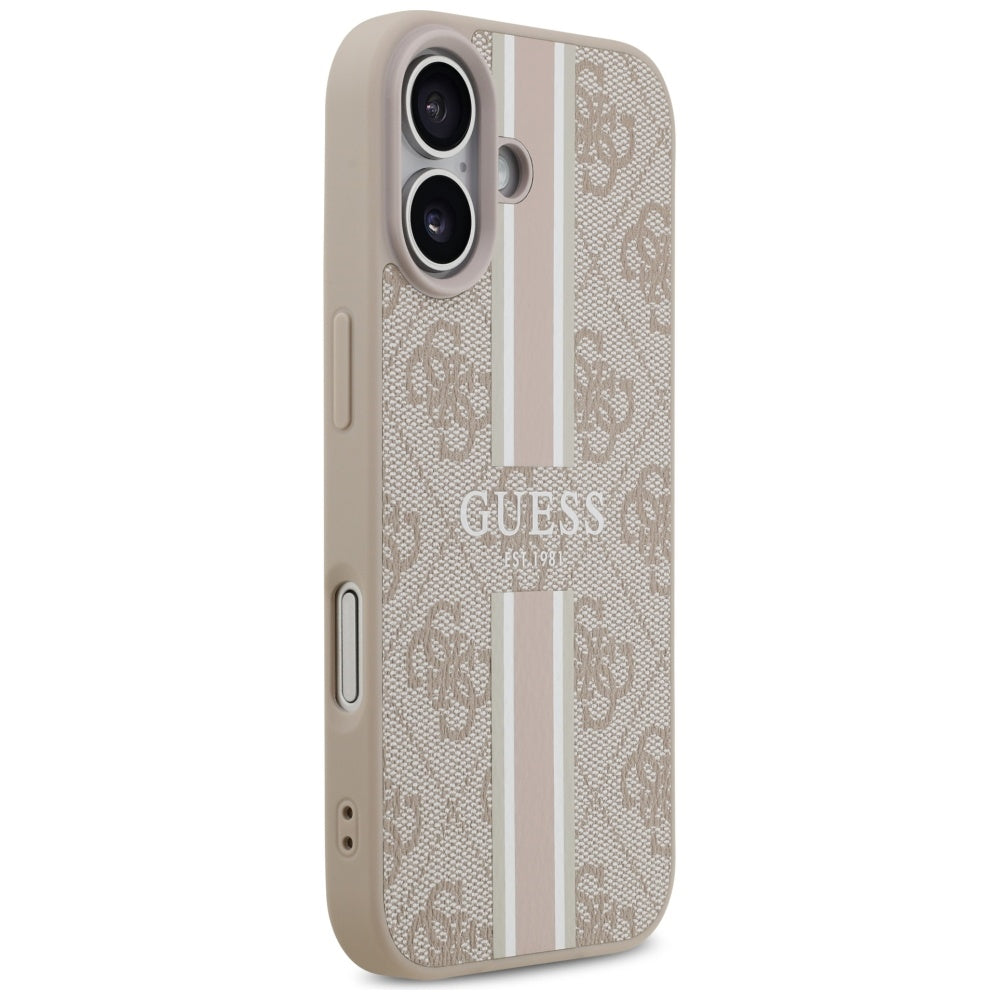 Pouzdro MagSafe pro Apple iPhone 17, Guess, 4G Printed Stripes, Růžové