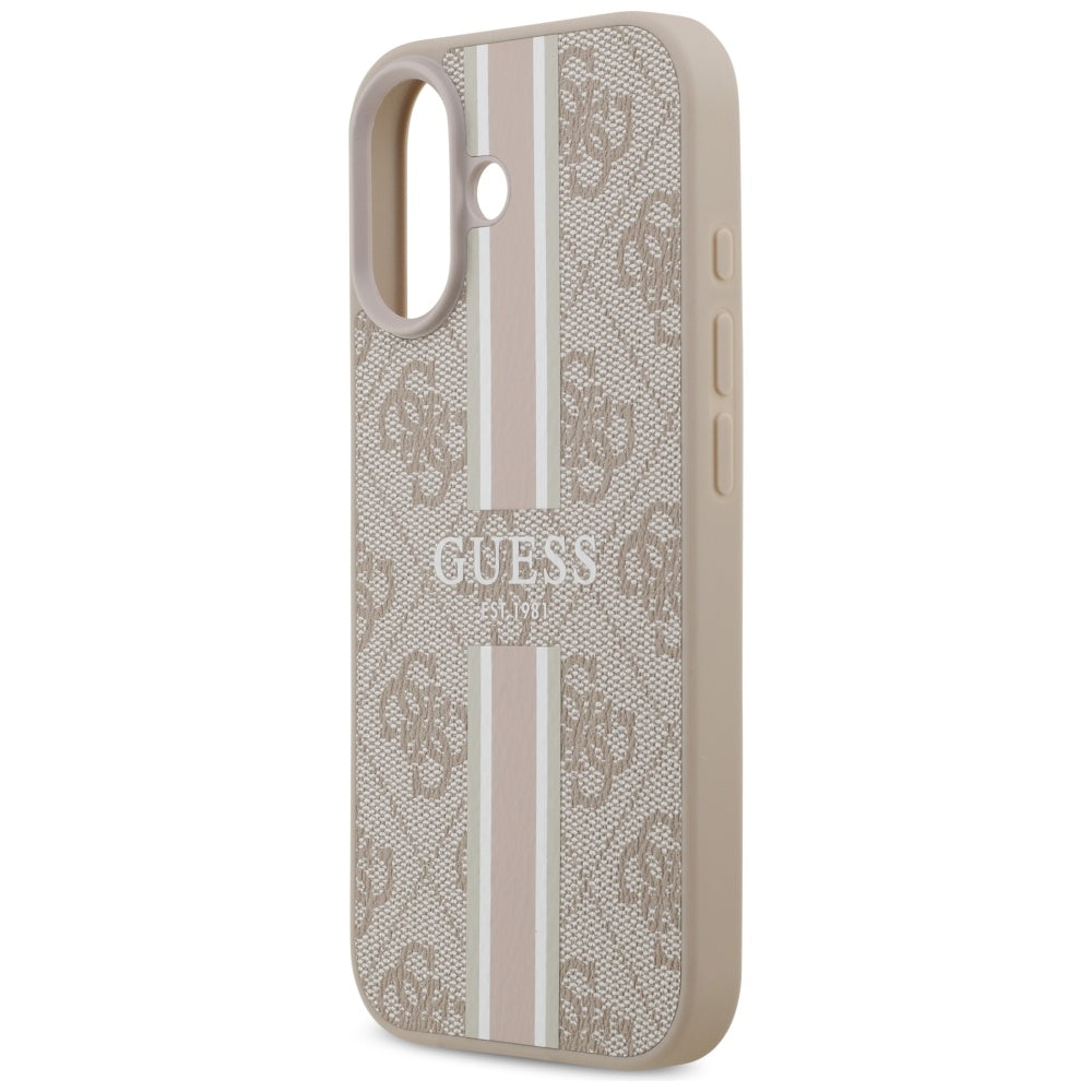 Pouzdro MagSafe pro Apple iPhone 17, Guess, 4G Printed Stripes, Růžové