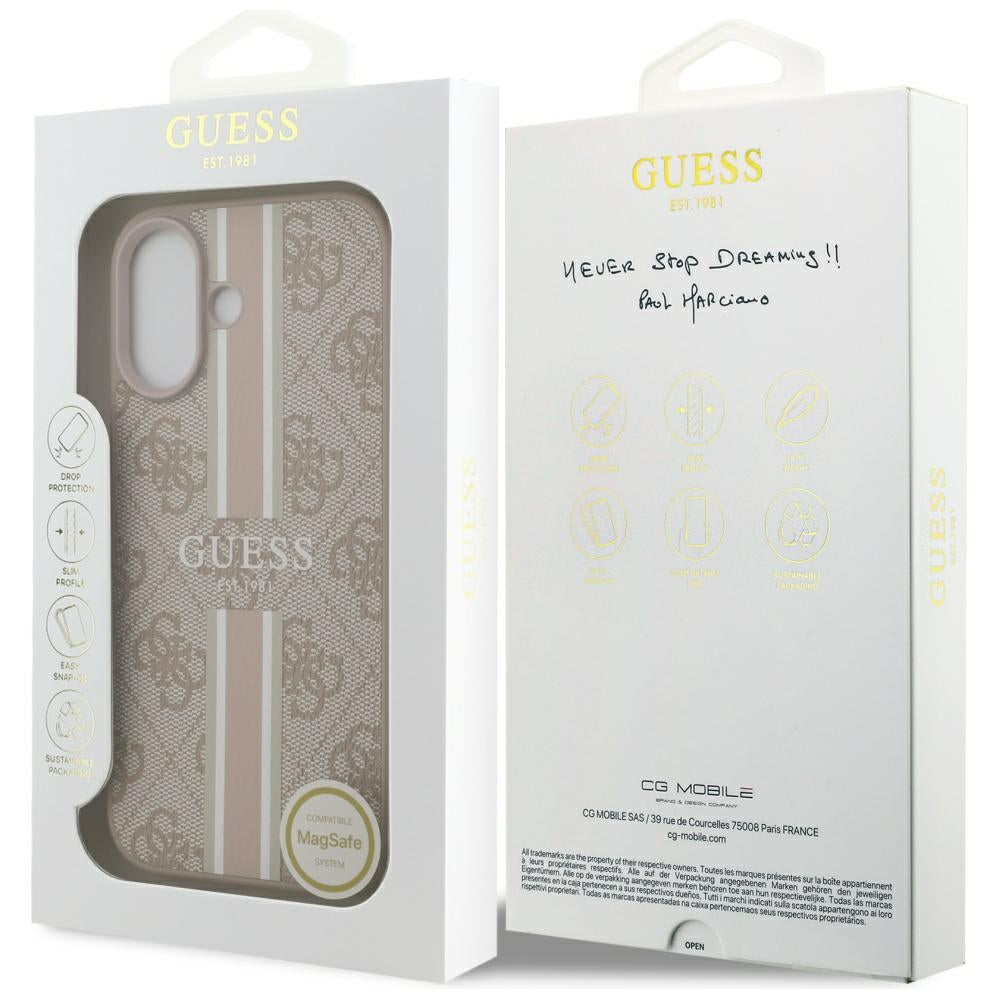 Pouzdro MagSafe pro Apple iPhone 17, Guess, 4G Printed Stripes, Růžové