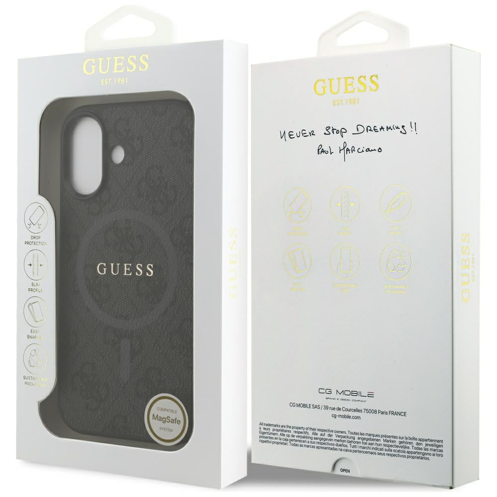 Pouzdro MagSafe pro Apple iPhone 17, Guess, 4G Ring Classic Logo, Černá