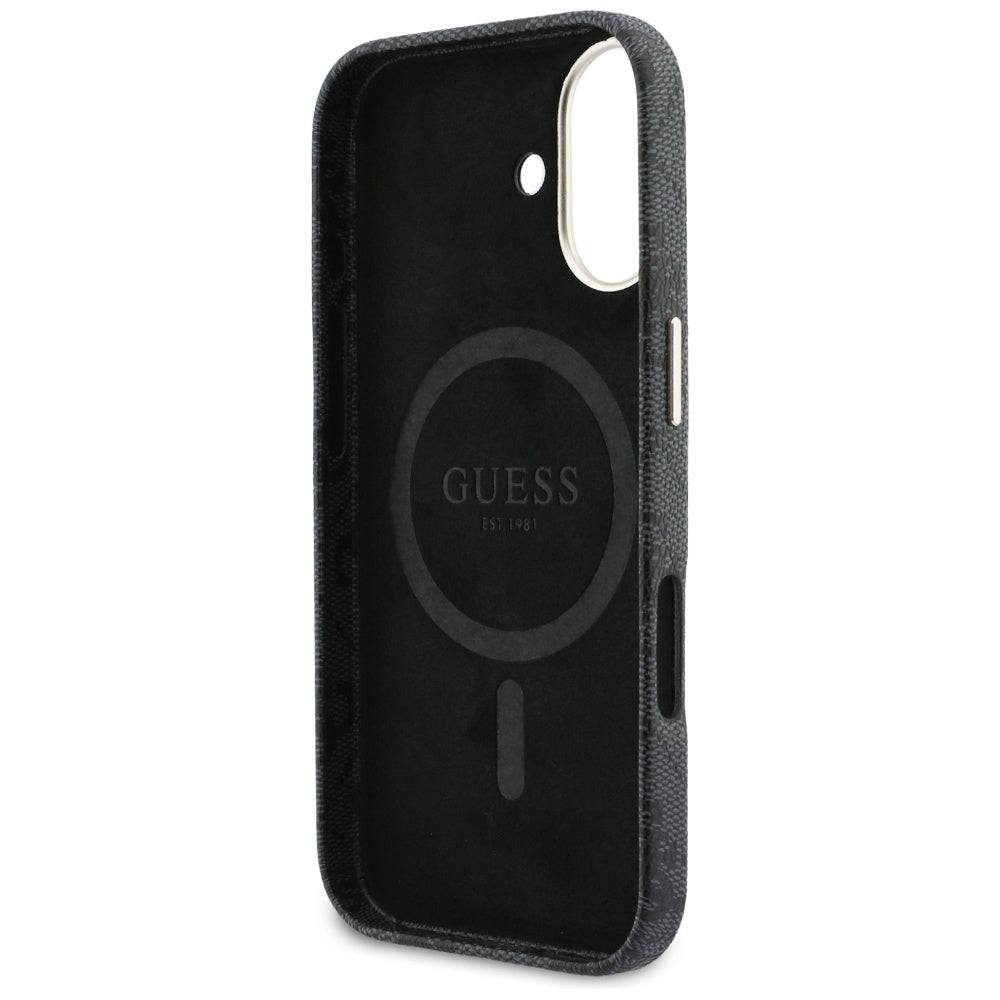 Pouzdro MagSafe pro Apple iPhone 17, Guess, 4G Script Logo, Černá