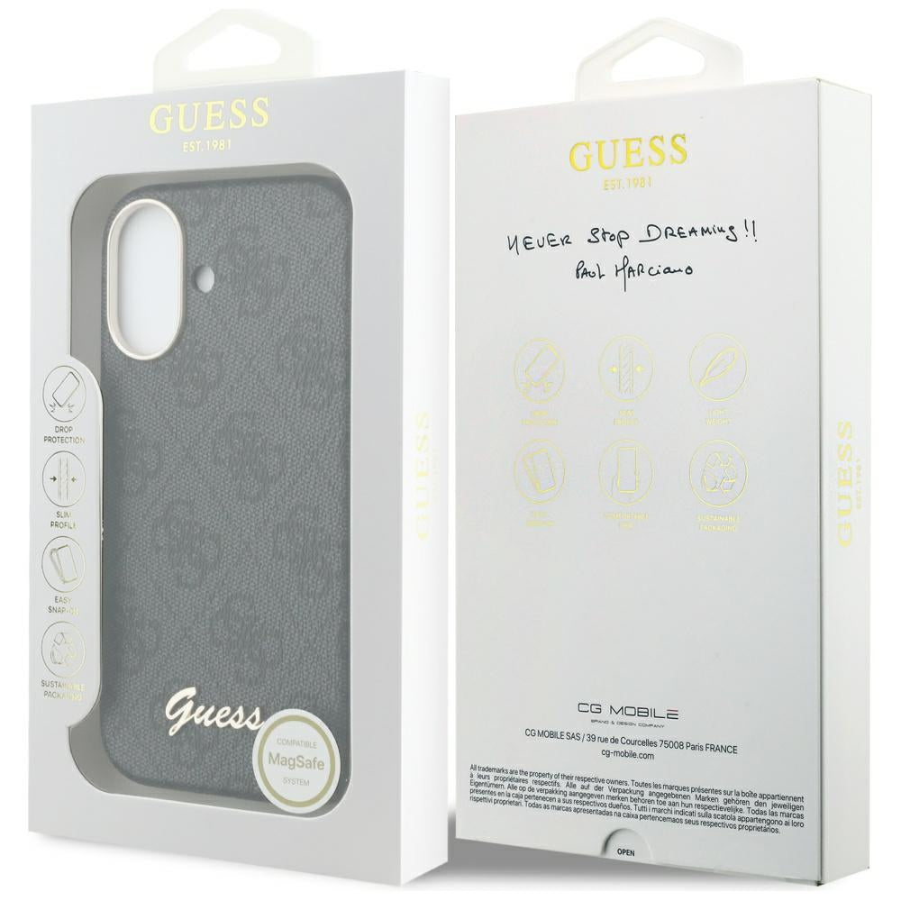 Pouzdro MagSafe pro Apple iPhone 17, Guess, 4G Script Logo, Černá