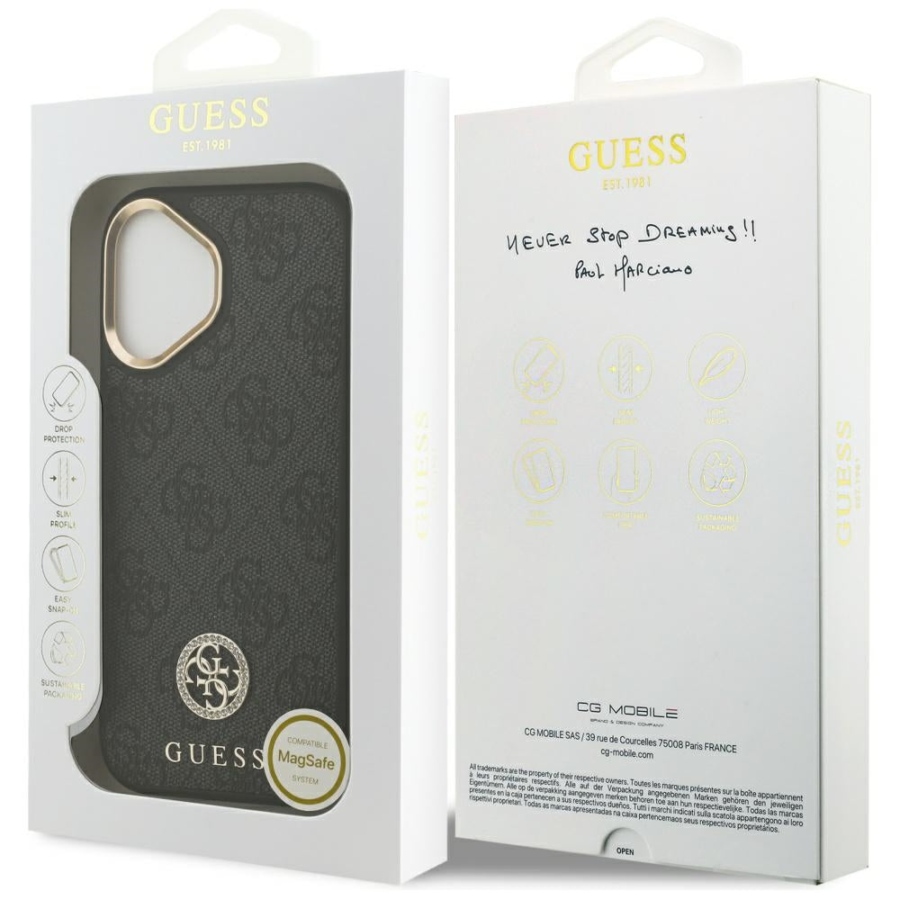 Pouzdro MagSafe pro Apple iPhone 17, Guess, 4G Strass Logo, Černá