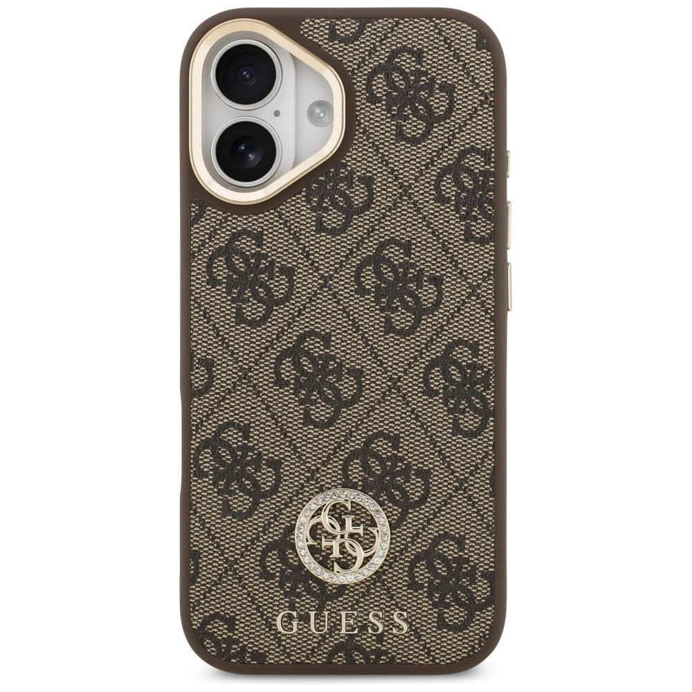 Pouzdro MagSafe pro Apple iPhone 17, Guess, 4G Strass Logo s velkým popruhem, hnědé