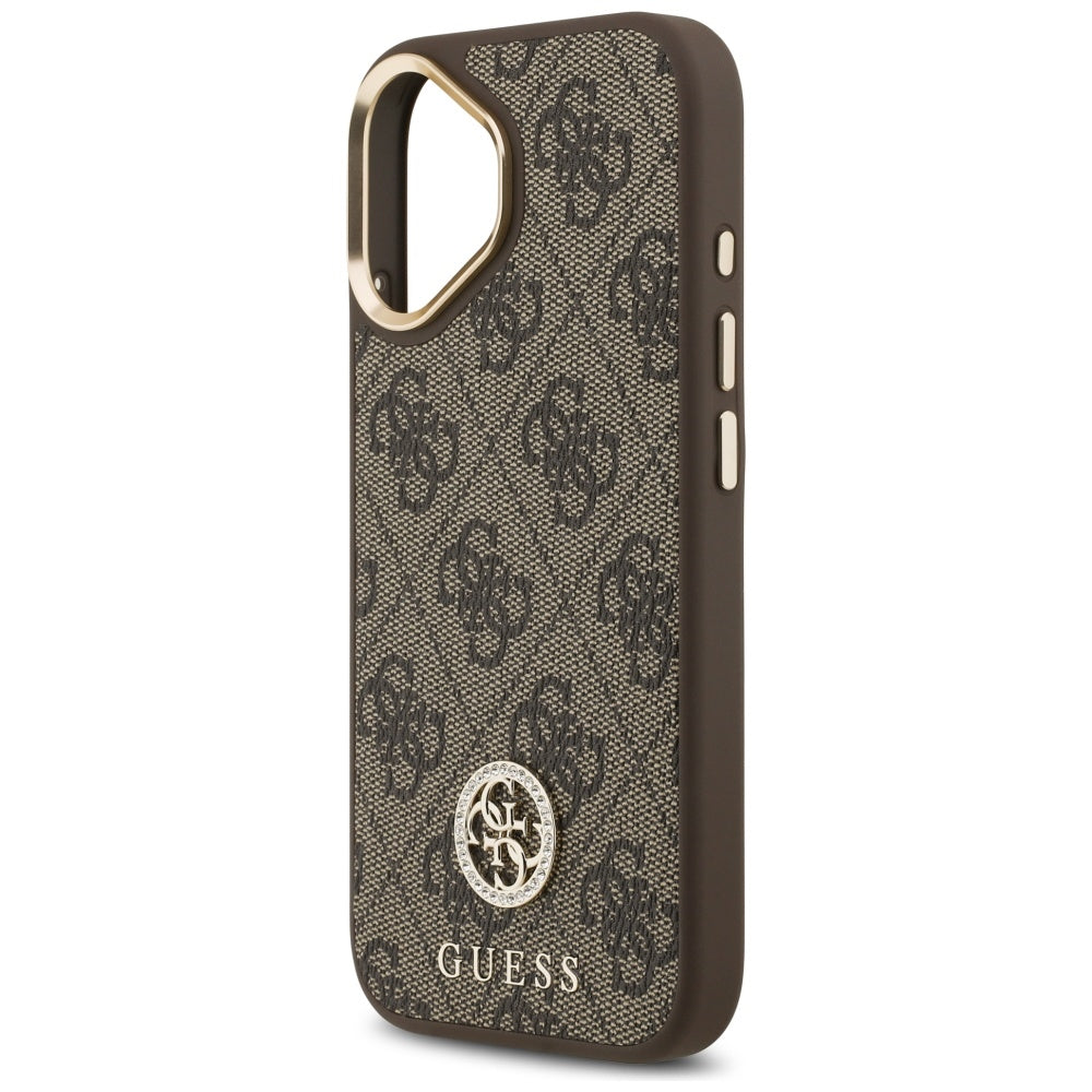 Pouzdro MagSafe pro Apple iPhone 17, Guess, 4G Strass Logo s velkým popruhem, hnědé