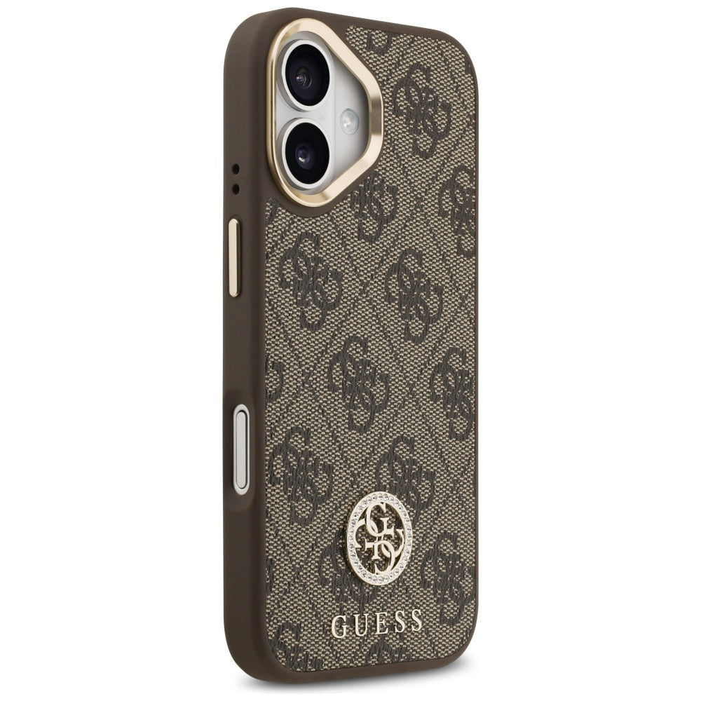 Pouzdro MagSafe pro Apple iPhone 17, Guess, 4G Strass Logo s velkým popruhem, hnědé