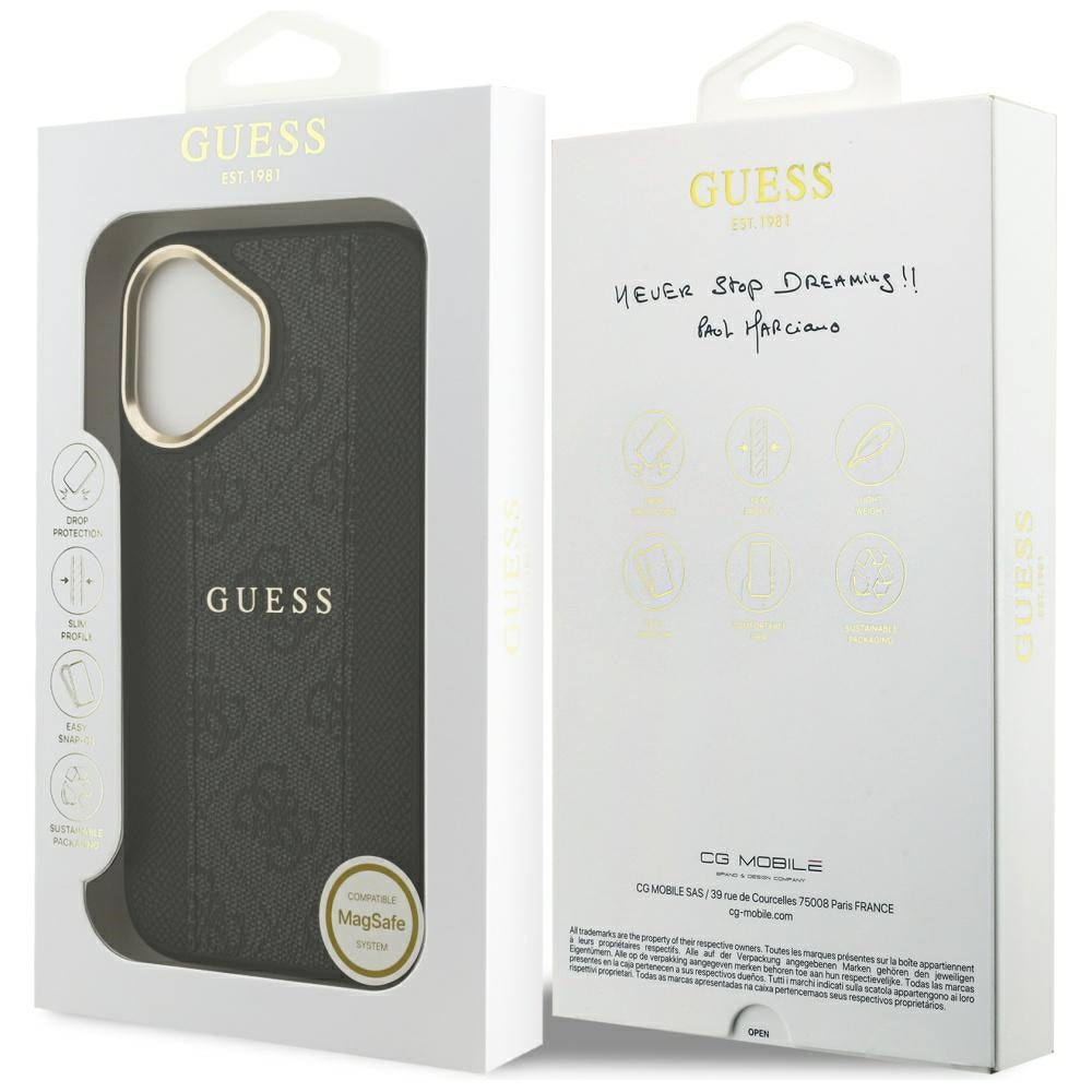 Pouzdro MagSafe pro Apple iPhone 17, Guess, 4G Stripe, Černá