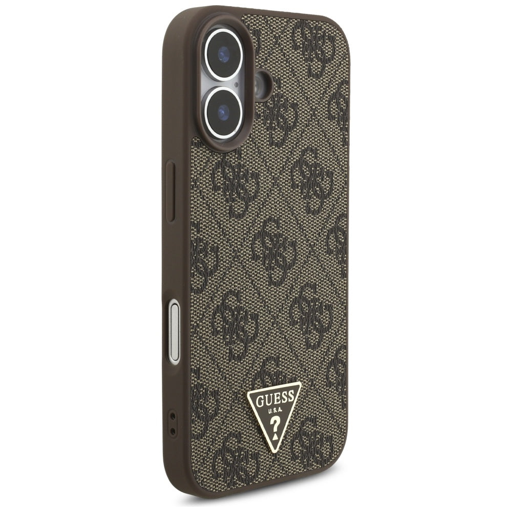 Pouzdro MagSafe pro Apple iPhone 17, Guess, 4G Triangle Logo Cord Strap, hnědá