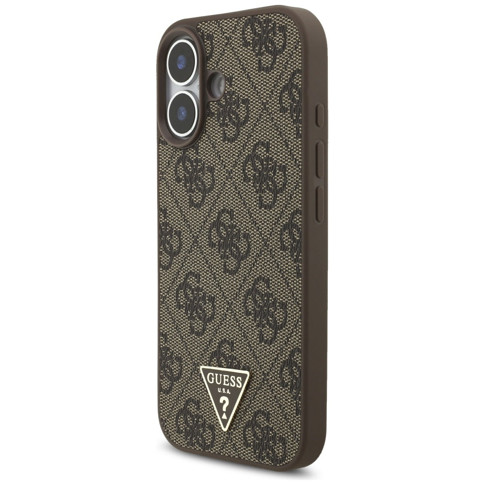 Pouzdro MagSafe pro Apple iPhone 17, Guess, 4G Triangle Logo Cord Strap, hnědá