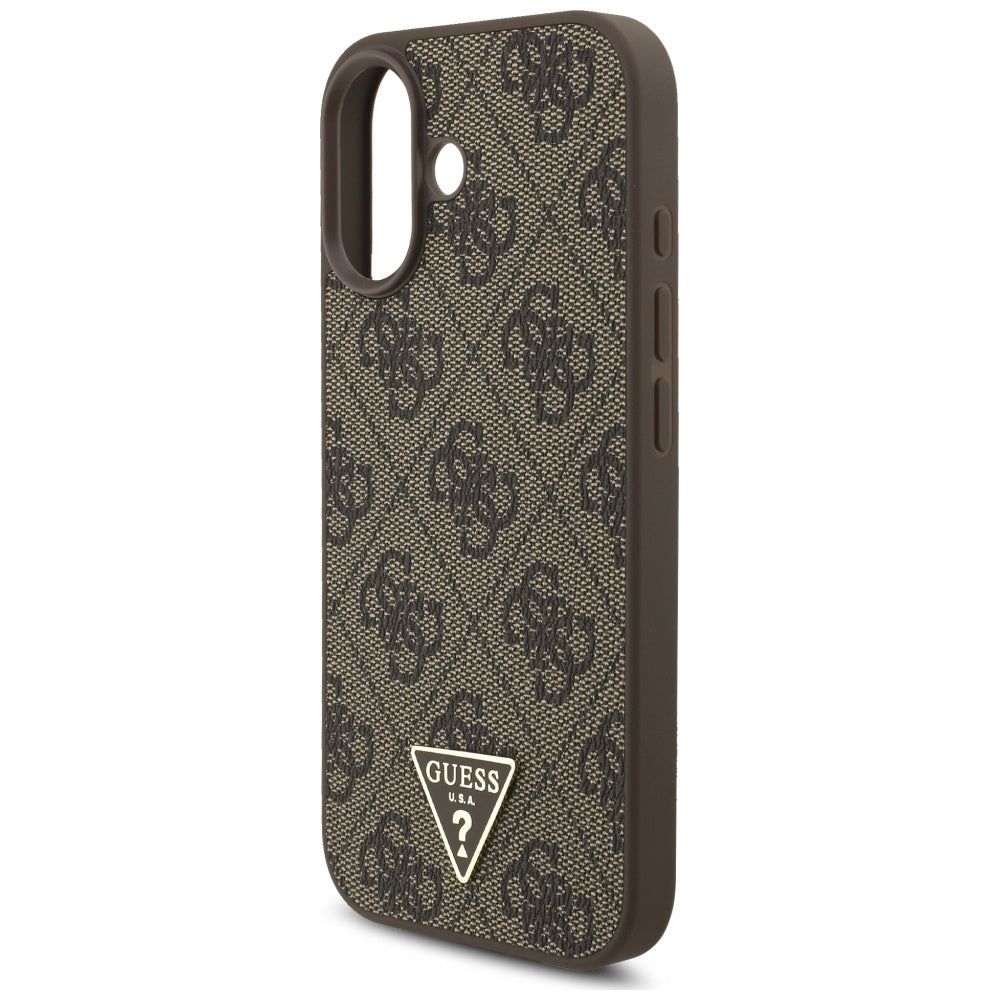 Pouzdro MagSafe pro Apple iPhone 17, Guess, 4G Triangle Logo Cord Strap, hnědá